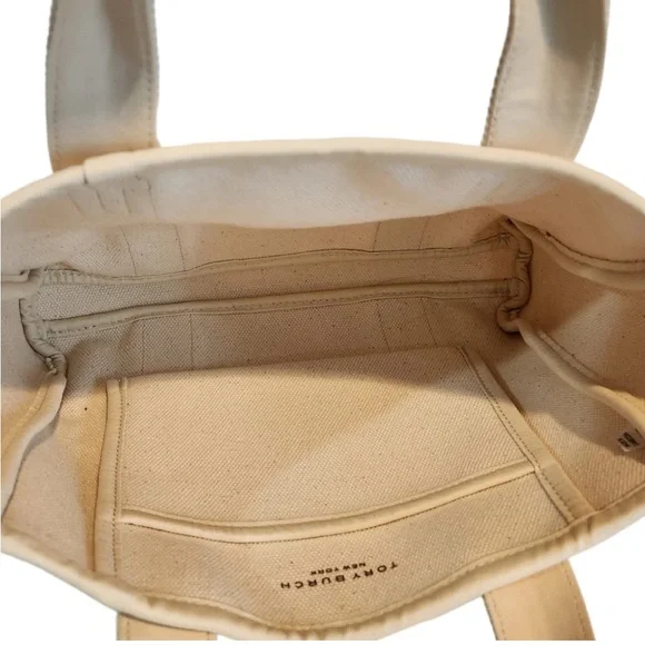 Tory Burch Cream Canvas Tote Bag - Picture 6 of 7